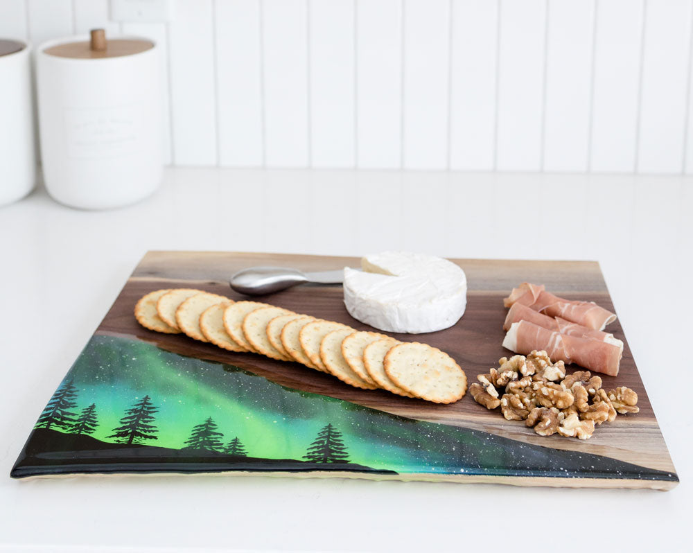 Northern Lights Resin and Black Walnut Charcuterie Board