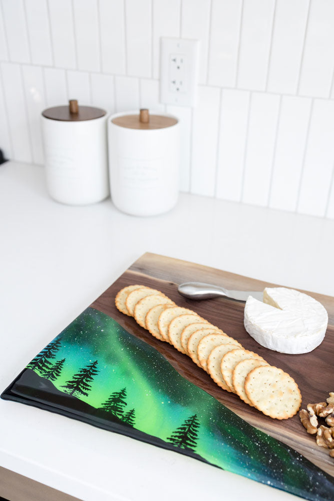 Northern Lights Resin and Black Walnut Charcuterie Board