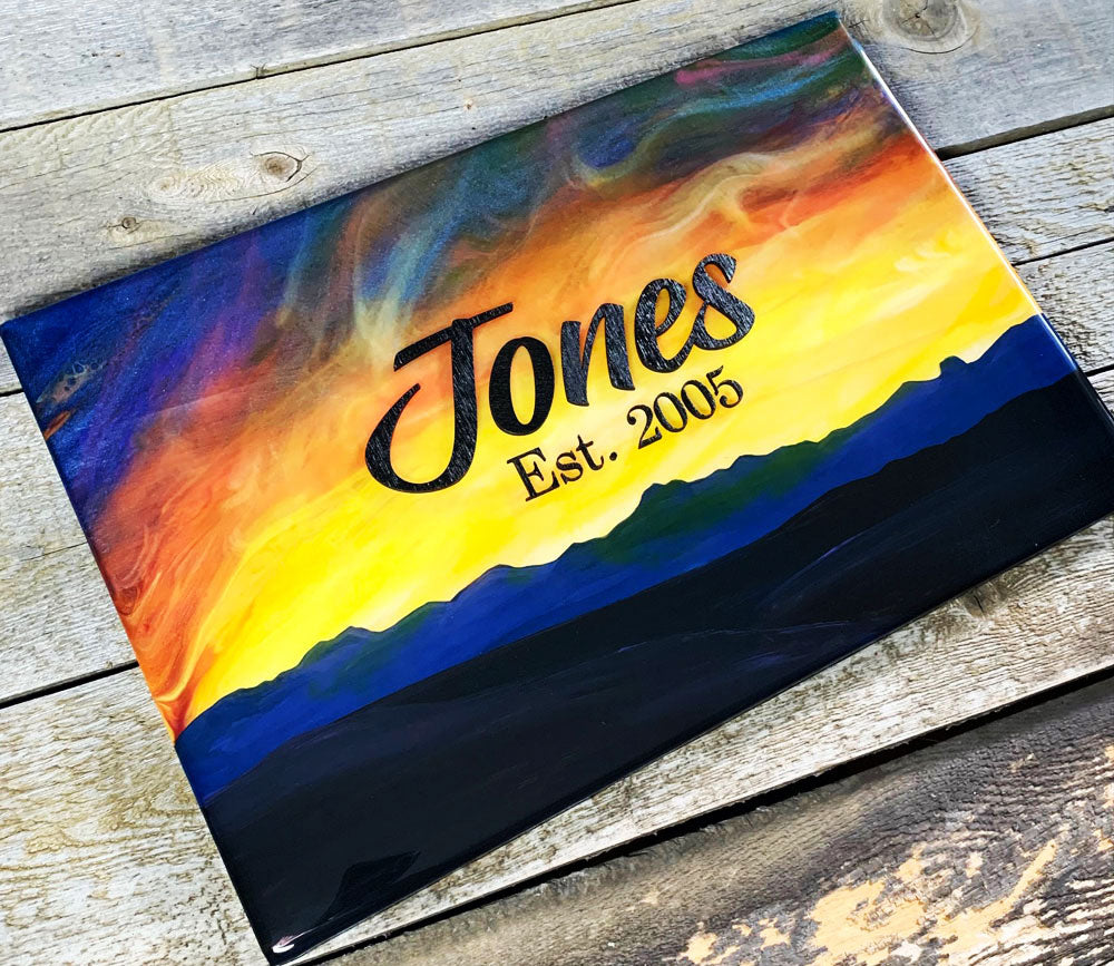 Mountain Sunset Resin Art Name Sign