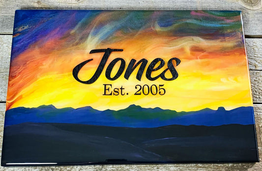 Mountain Sunset Resin Art Name Sign