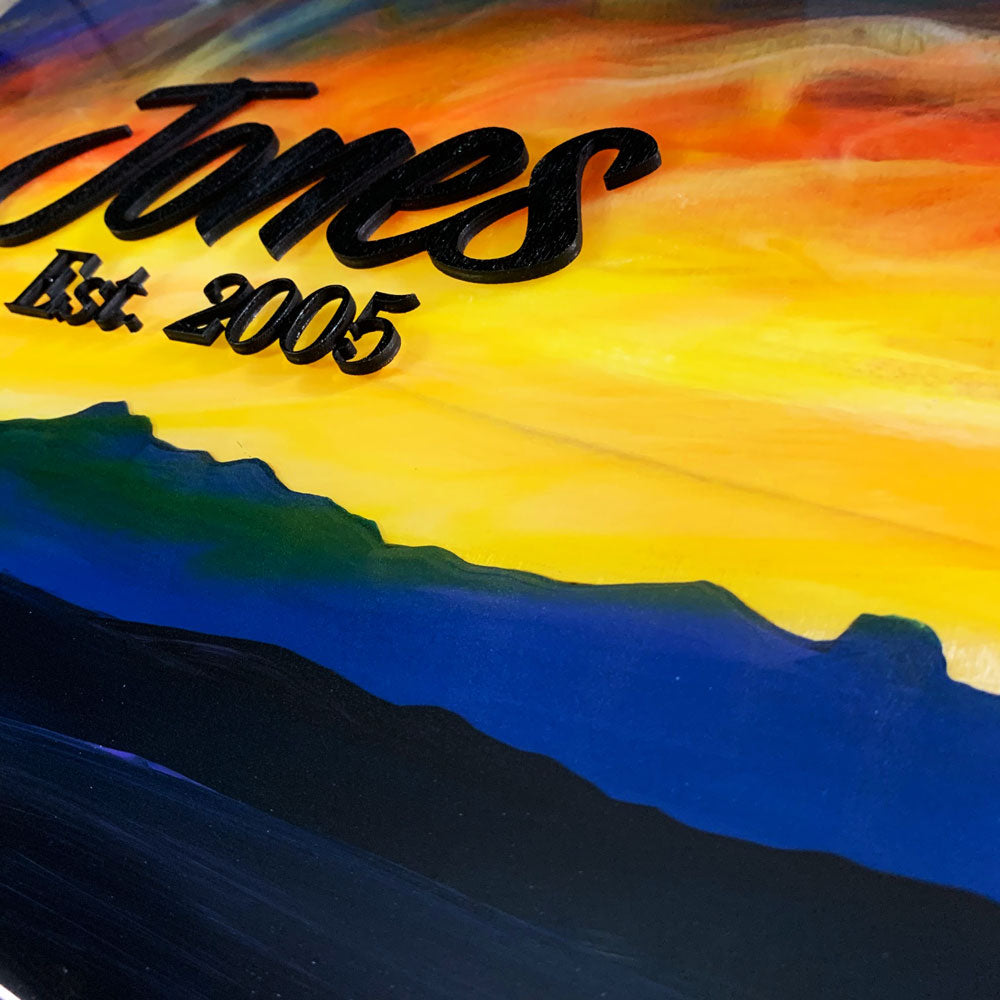Mountain Sunset Resin Art Name Sign