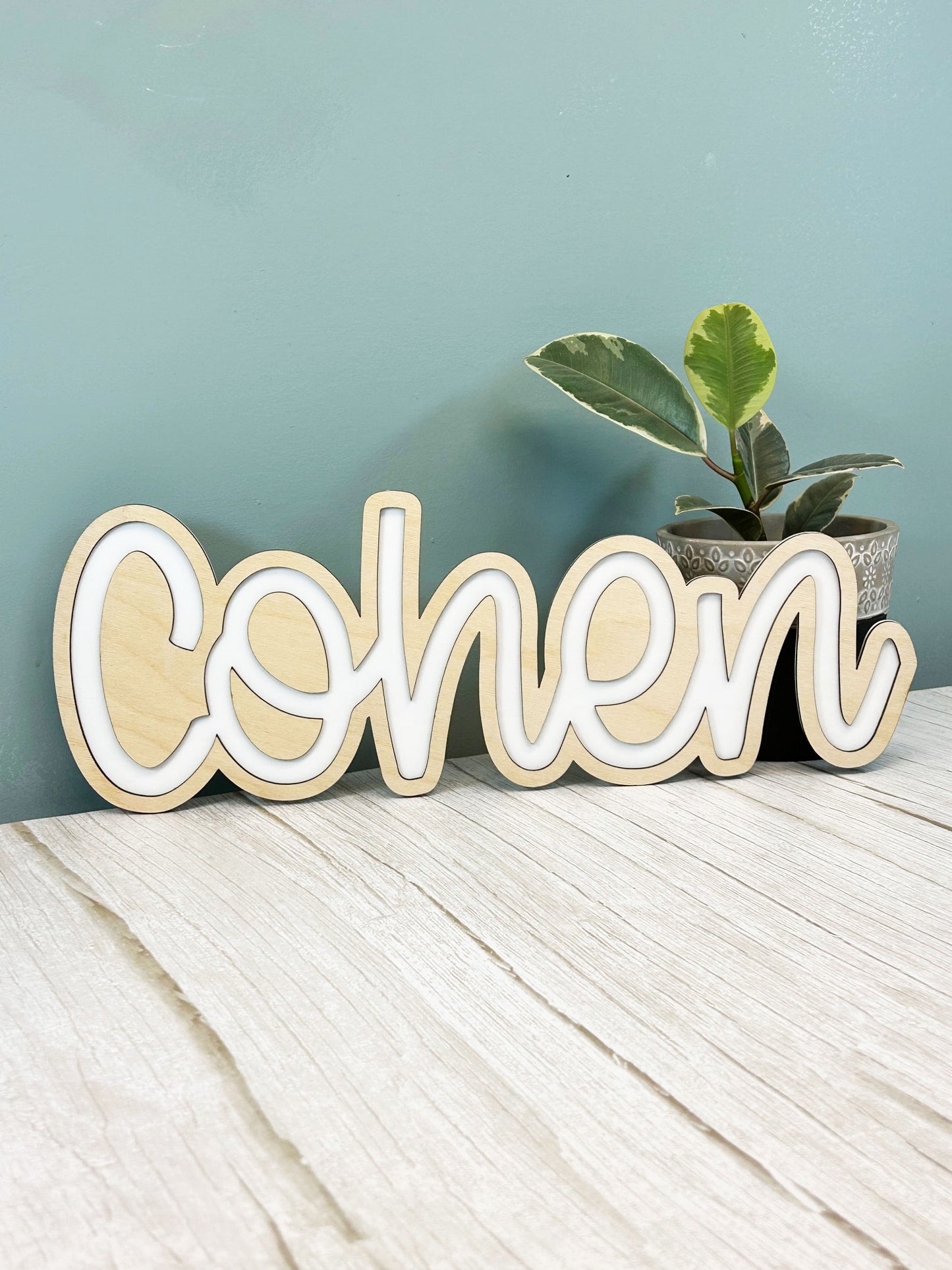 Two Layered Wood and Acrylic Name Sign