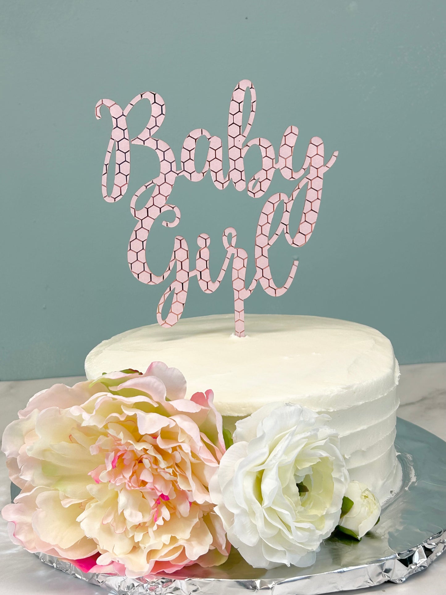 Baby Girl Rose Gold Honey Comb Cake Topper
