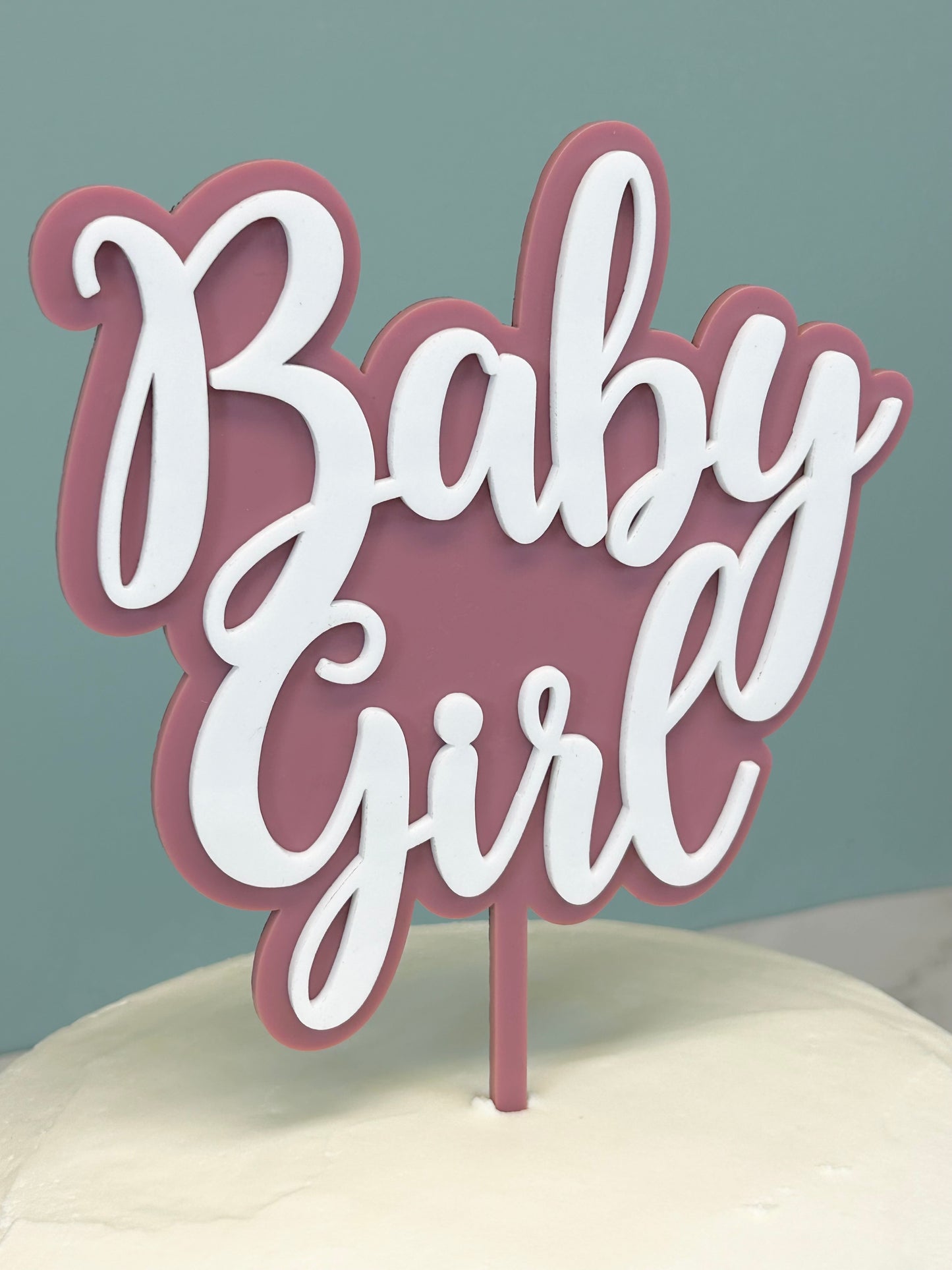 Baby Girl White on Pink Cake Topper