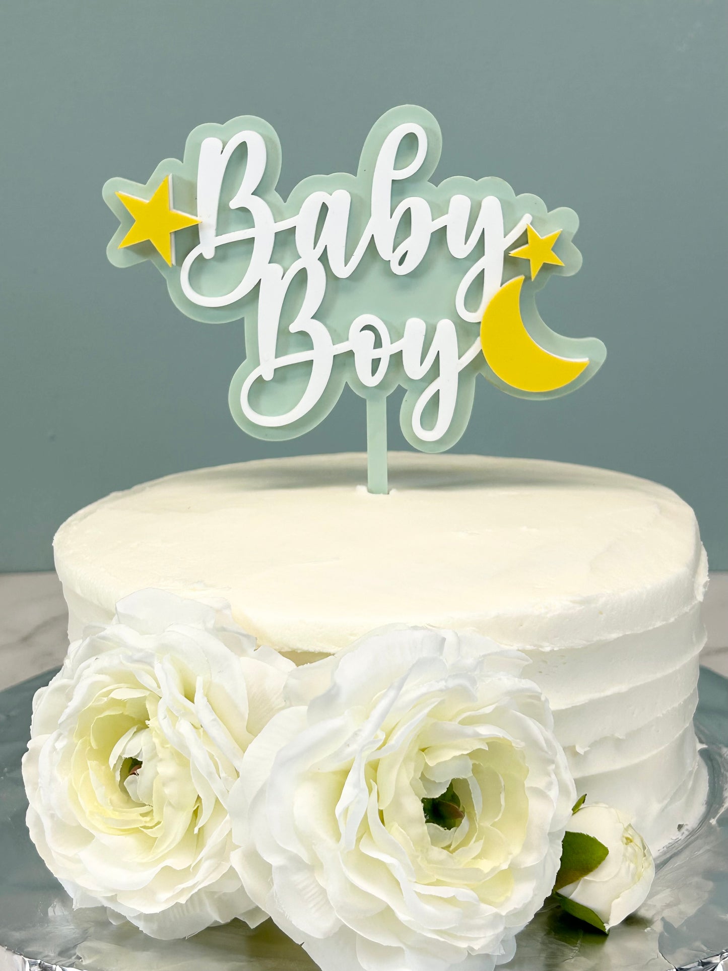 Baby Boy Cake Topper with Stars and Moon