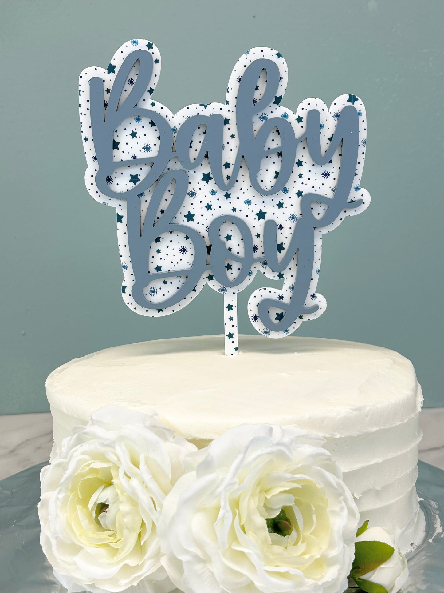 Blue Baby Boy Cake Topper with Stars