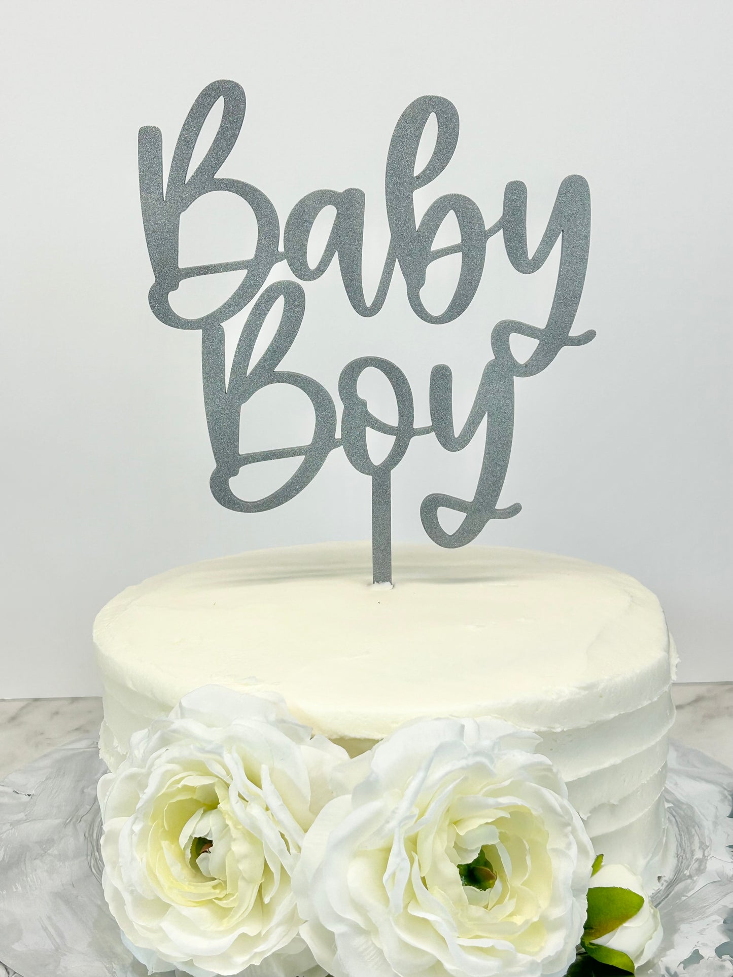Silver Sparkle Baby Boy Cake Topper