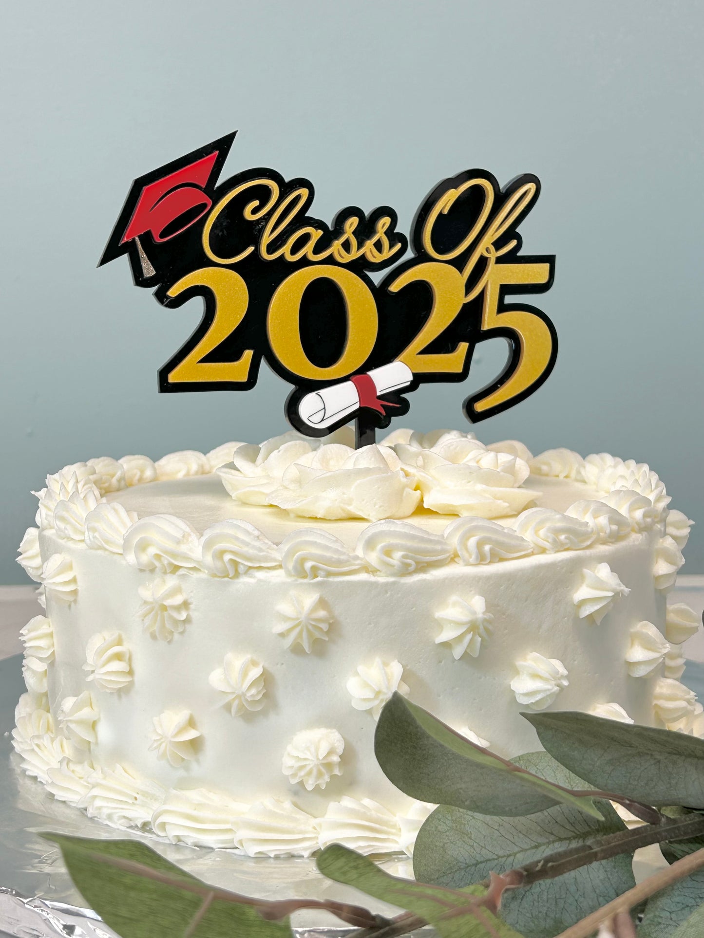 Class of 2025 Red Cap Graduation Cake Topper