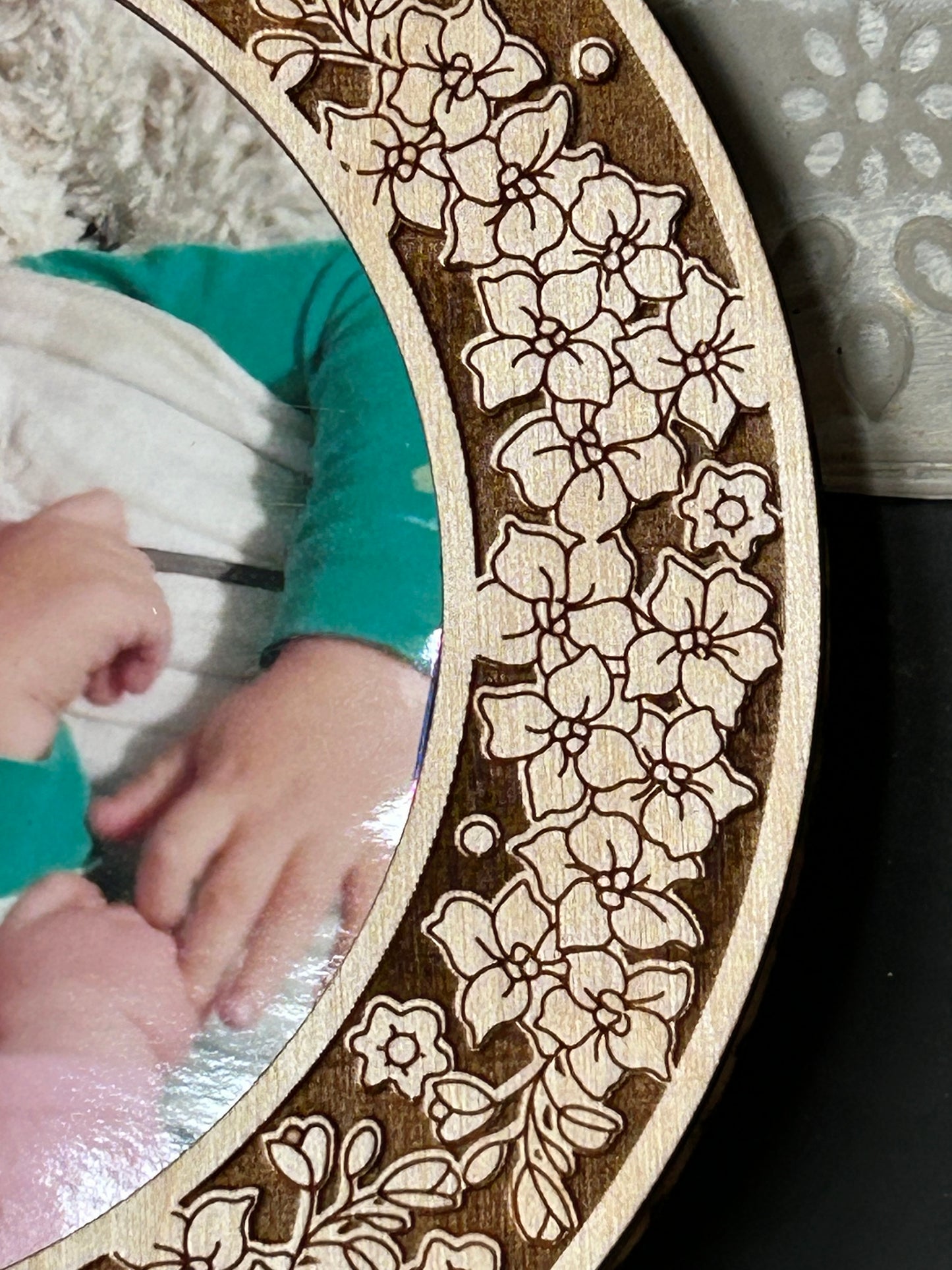 Engraved Delphinium Wreath Wooden Photo Frame