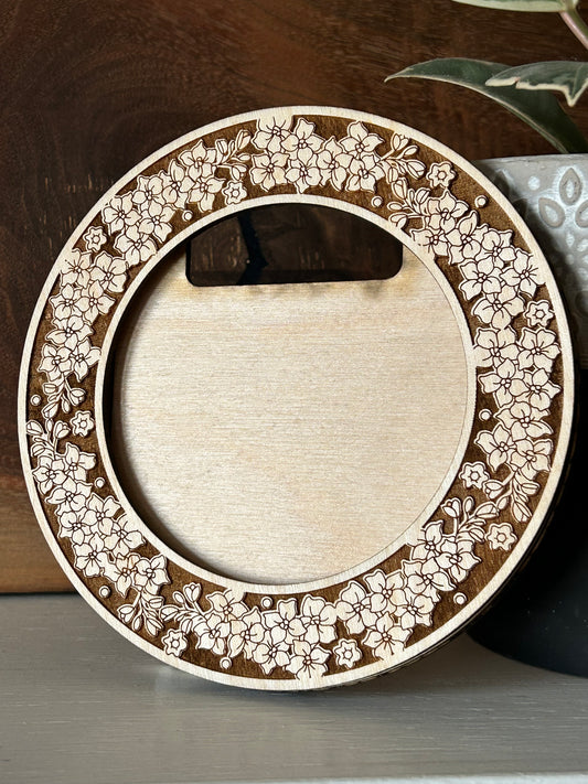 Engraved Delphinium Wreath Wooden Photo Frame