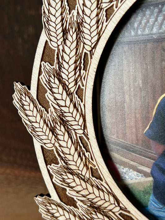 Engraved Wheat Wreath Wooden Photo Frame