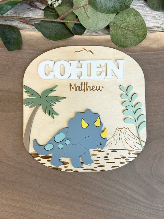 Cute Dinosaur Baby Name Announcement Sign