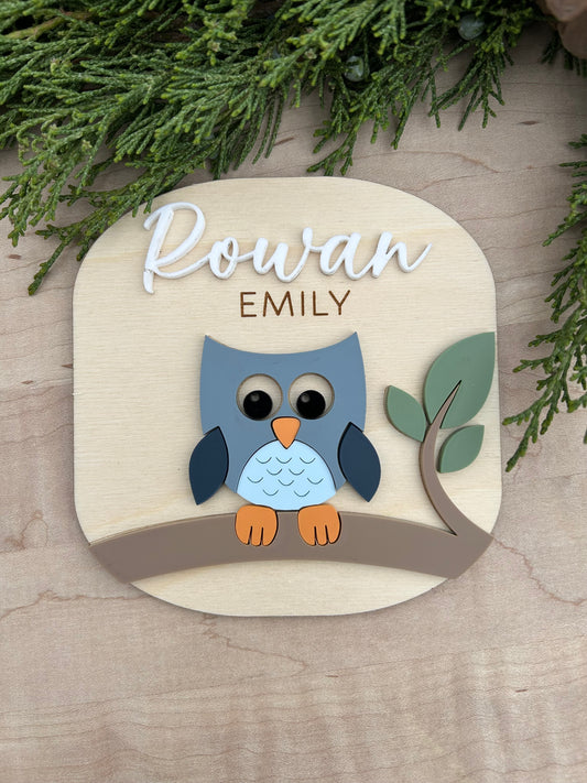 Cute Owl Birth Announcement Baby Name Sign
