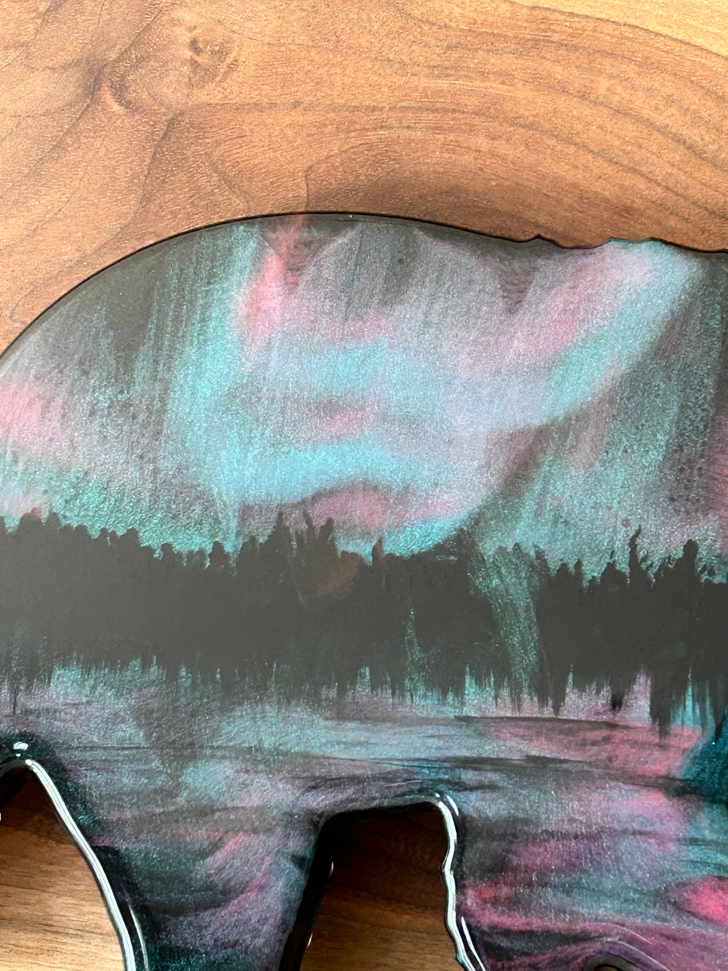 Lake Reflections Northern Lights Bear Resin Art