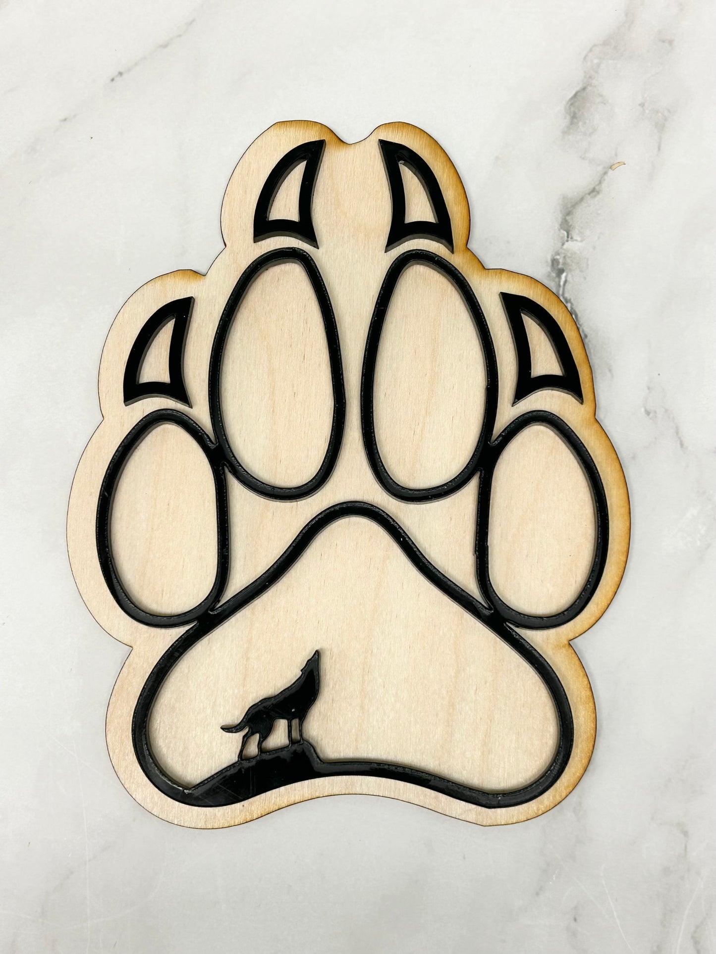 Mini Wolf Paw Wood Shape With Silhouette Set