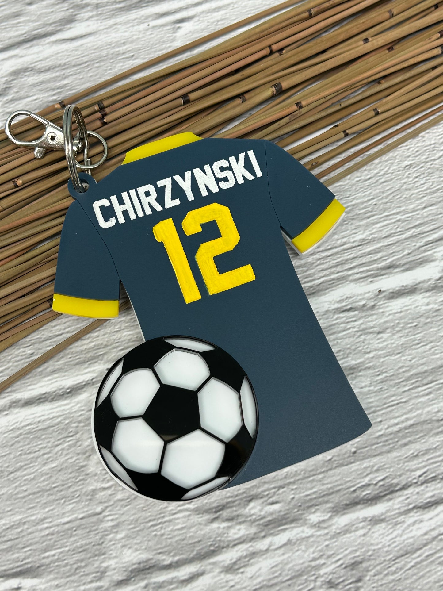 Soccer Jersey with Ball Backpack Clip On Name Tag