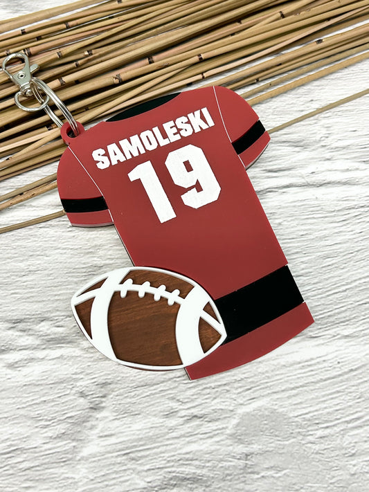 Football Jersey with Ball Backpack Clip On Name Tag