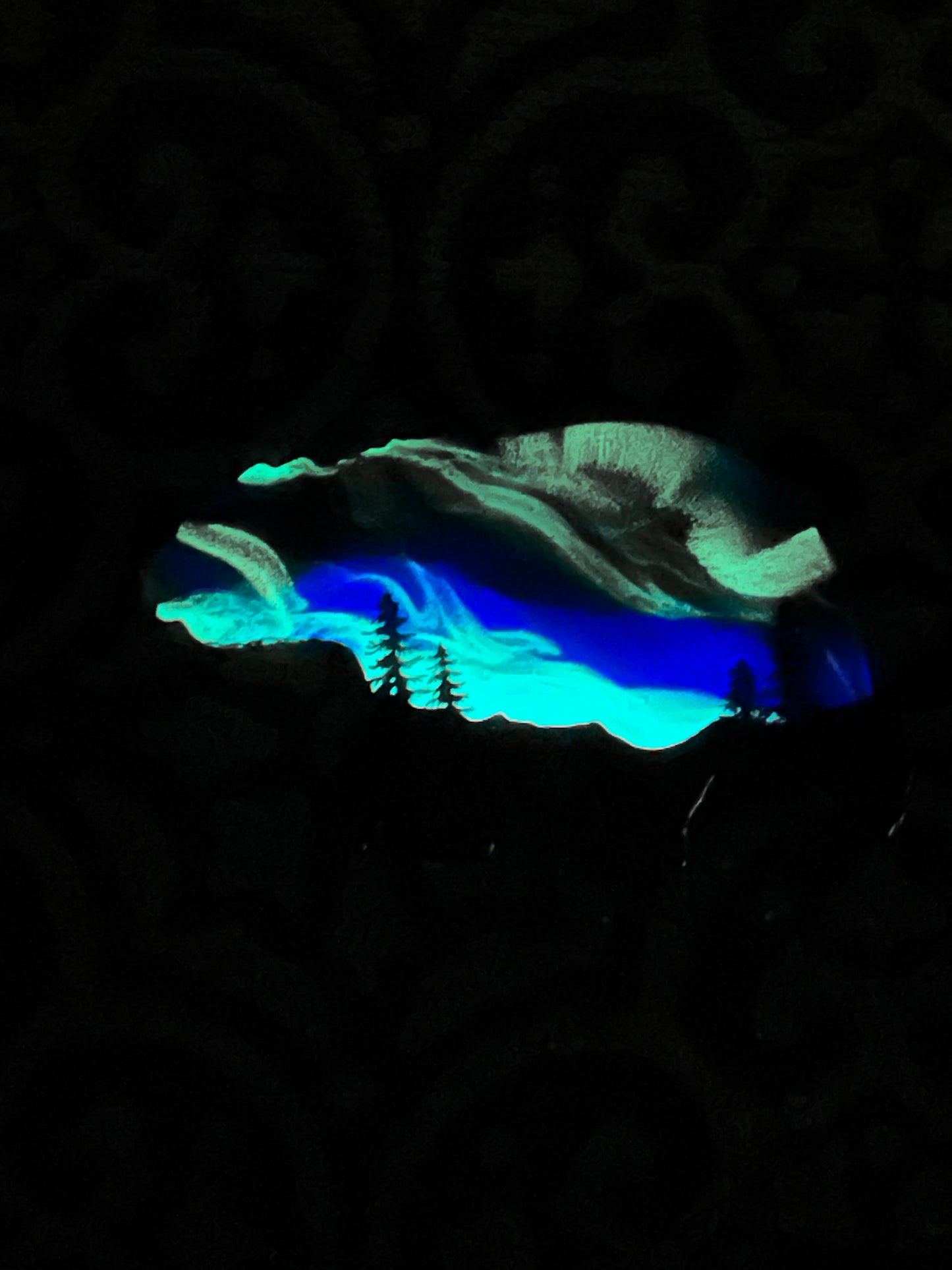 12" Purple and Blue Northern Lights Resin Bear