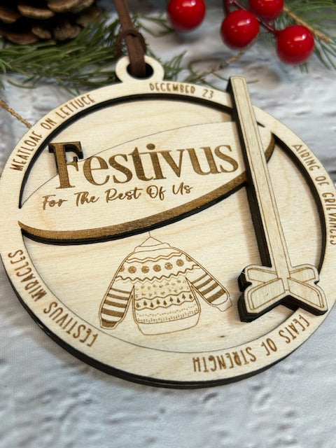 Wooden Festivus Christmas Ornament