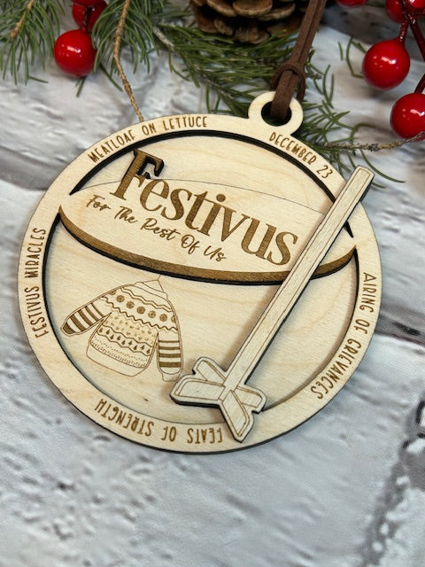 Wooden Festivus Christmas Ornament