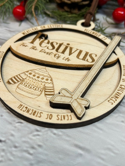Wooden Festivus Christmas Ornament