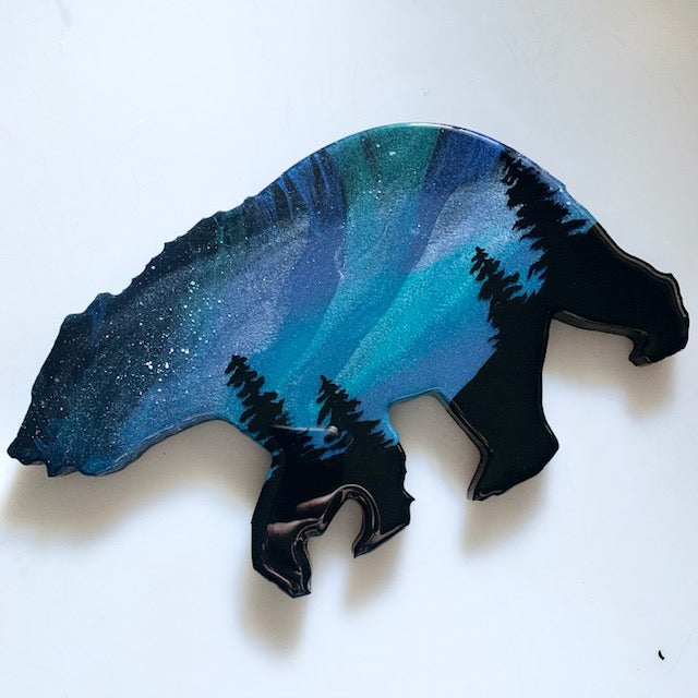 Blue Northern Lights Bear Art
