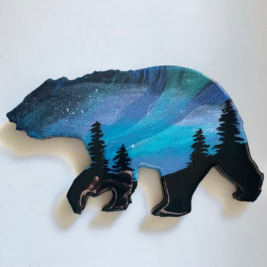 Blue Northern Lights Bear Art