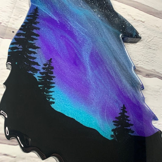 Blue Northern Lights Wolf Art