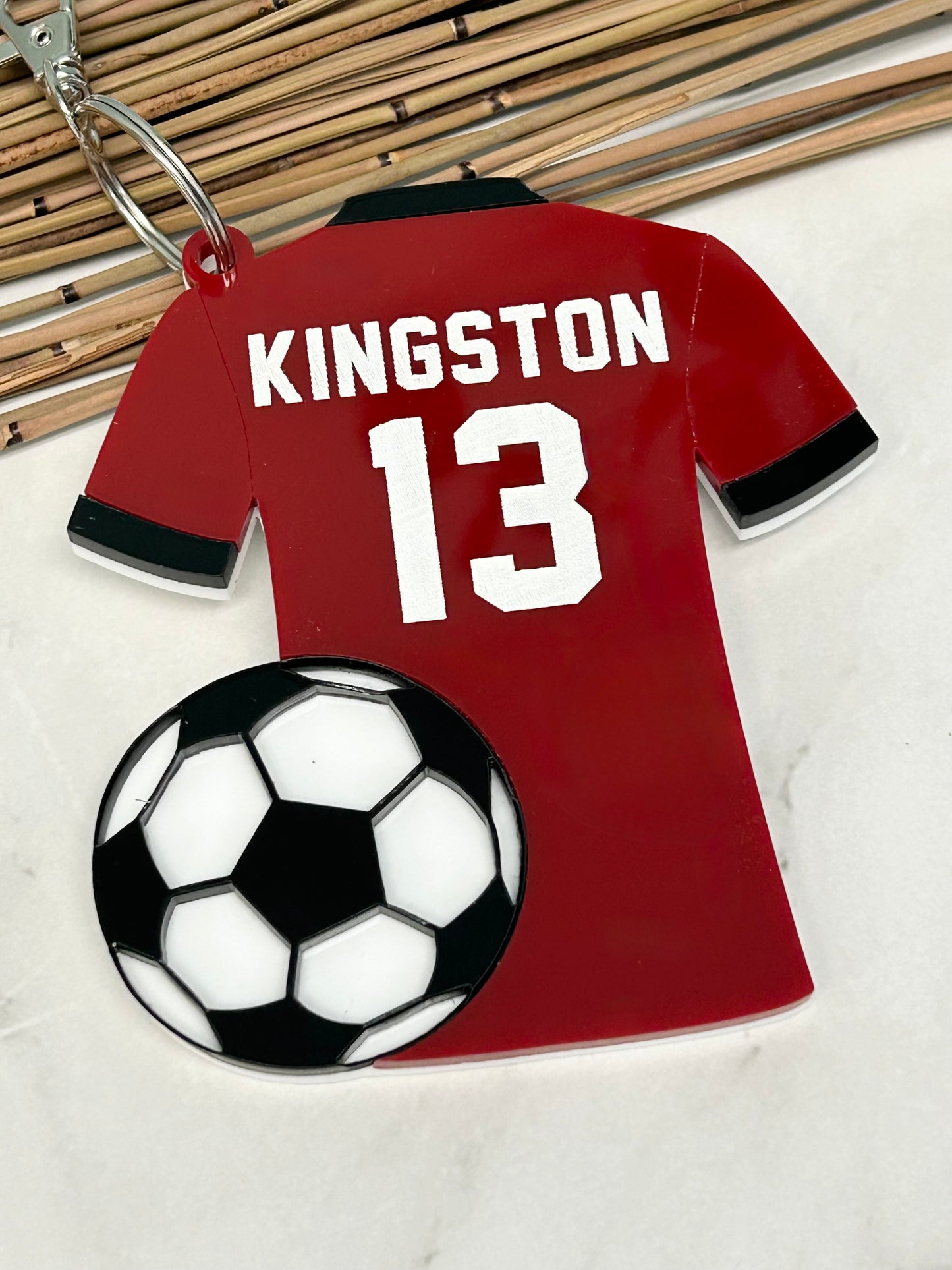 Soccer Jersey with Ball Backpack Clip On Name Tag
