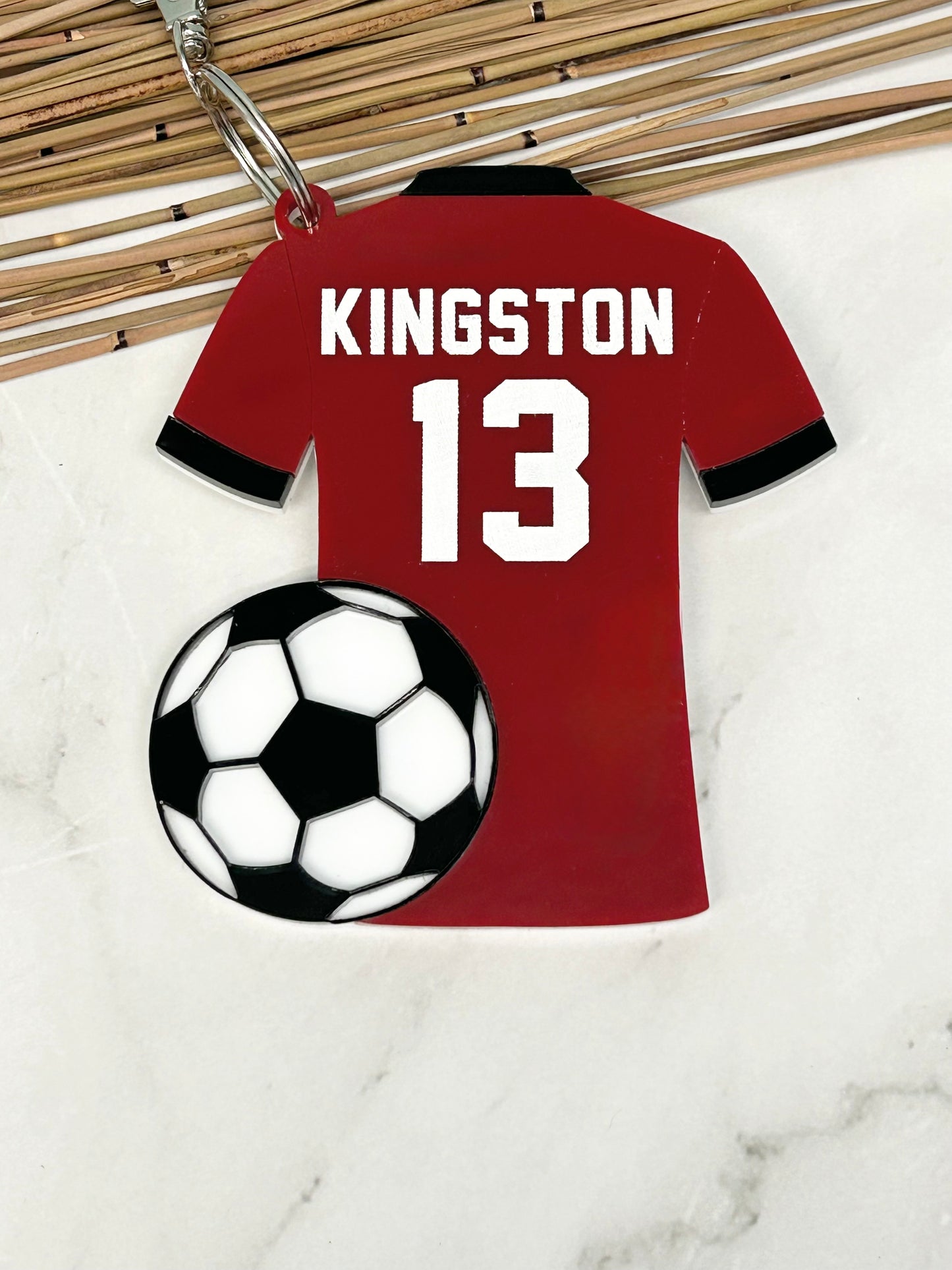 Soccer Jersey with Ball Backpack Clip On Name Tag