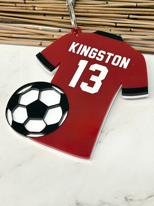 Soccer Jersey with Ball Backpack Clip On Name Tag