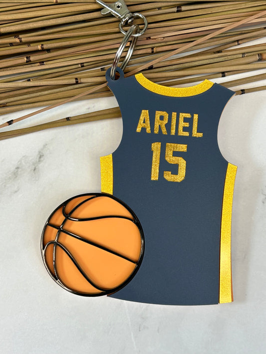 Basketball Jersey with Ball Backpack Clip On Name Tag