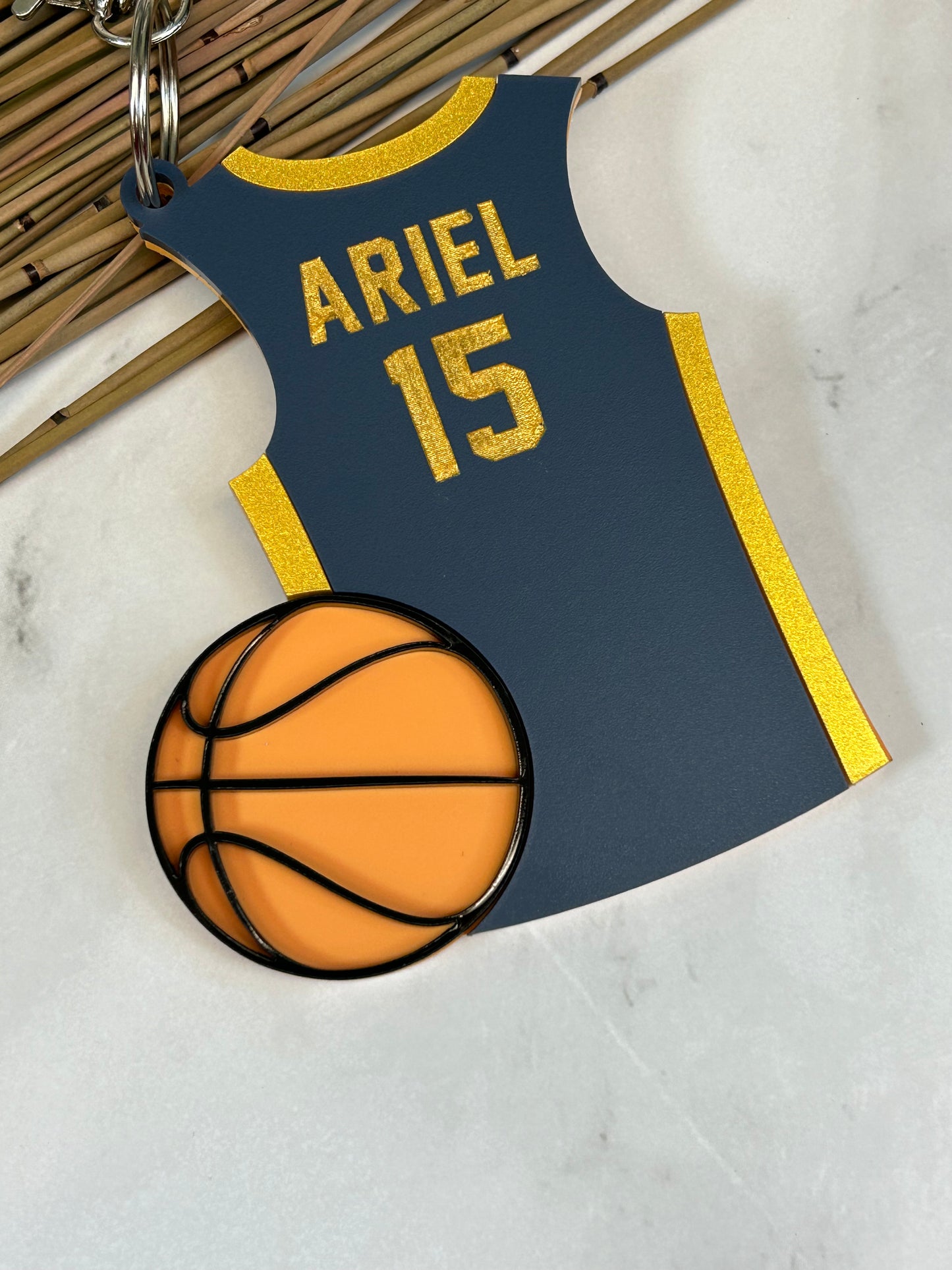 Basketball Jersey with Ball Backpack Clip On Name Tag