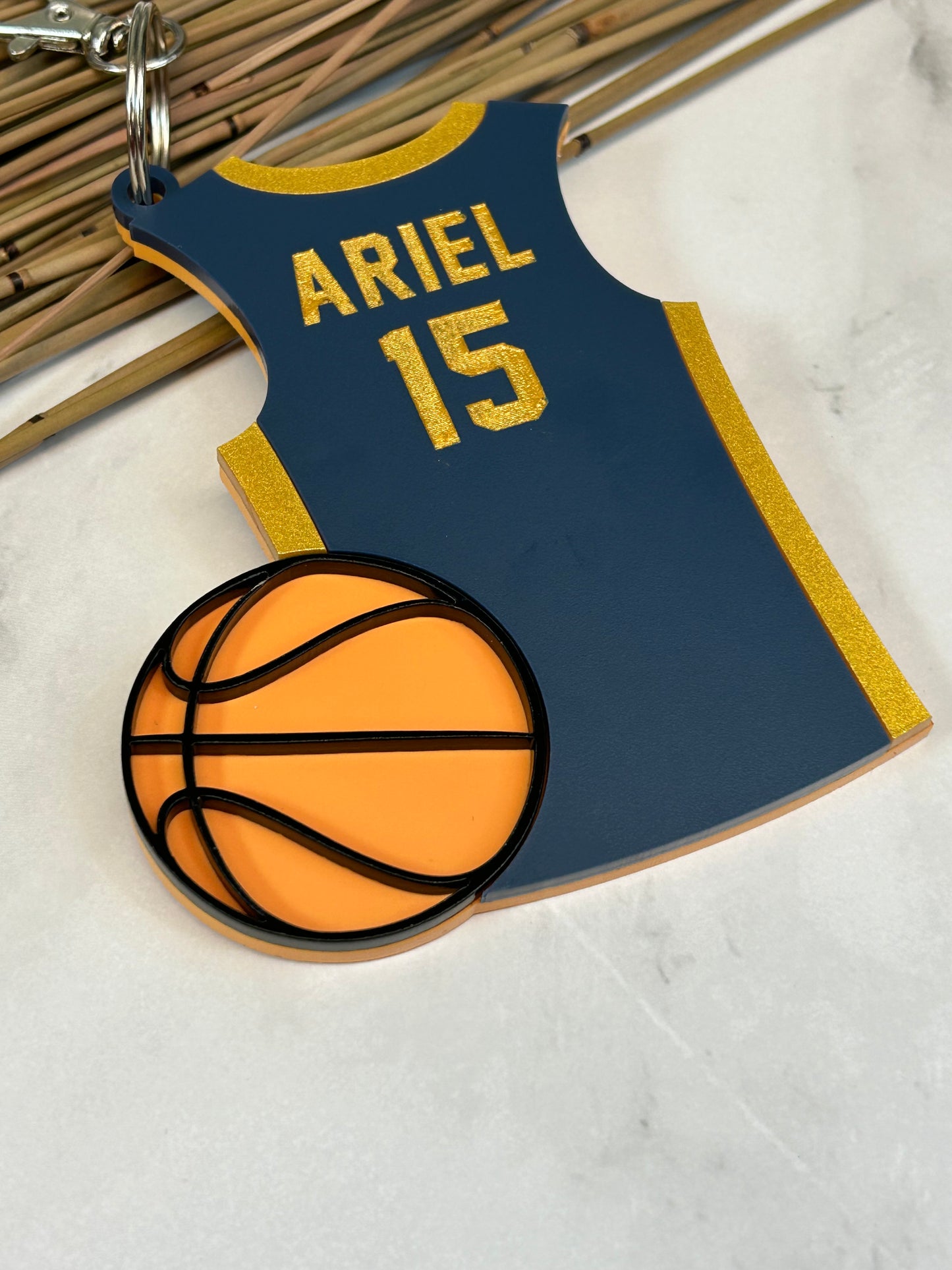 Basketball Jersey with Ball Backpack Clip On Name Tag