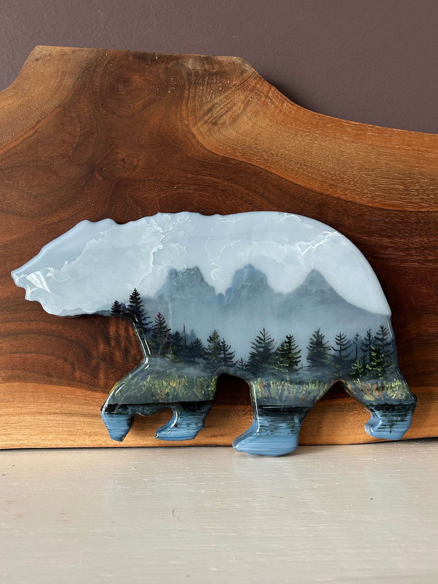 Peaceful Morning Light Three Sisters Mountain Resin Art Bear