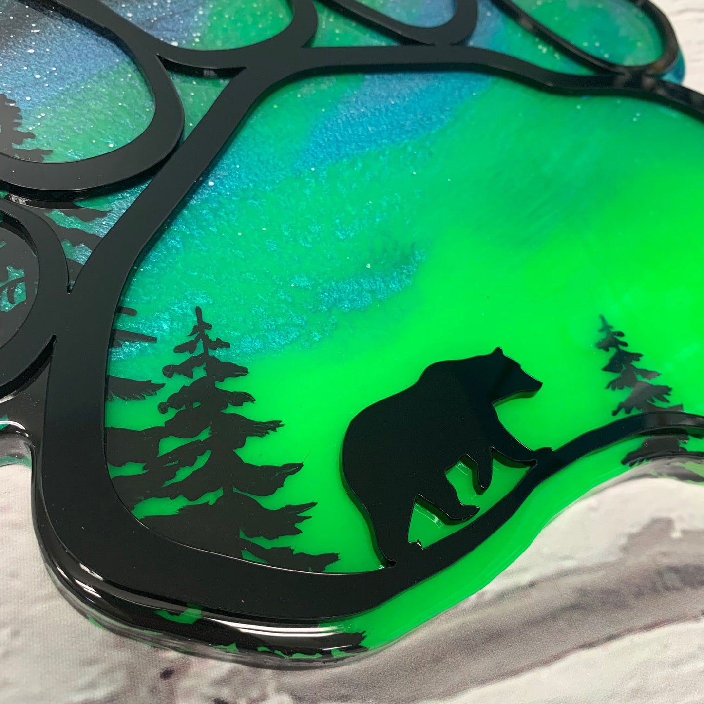 Bear Paw Northern Lights Resin Art