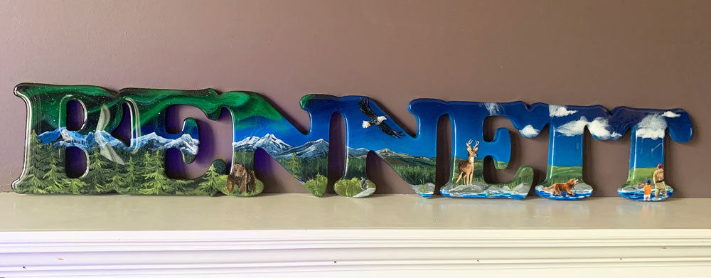 Rocky Mountain Wildlife Resin Art Name Sign