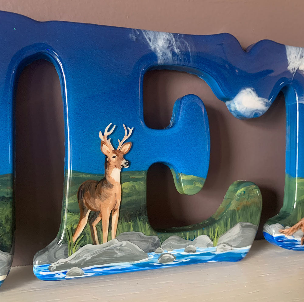 Rocky Mountain Wildlife Resin Art Name Sign
