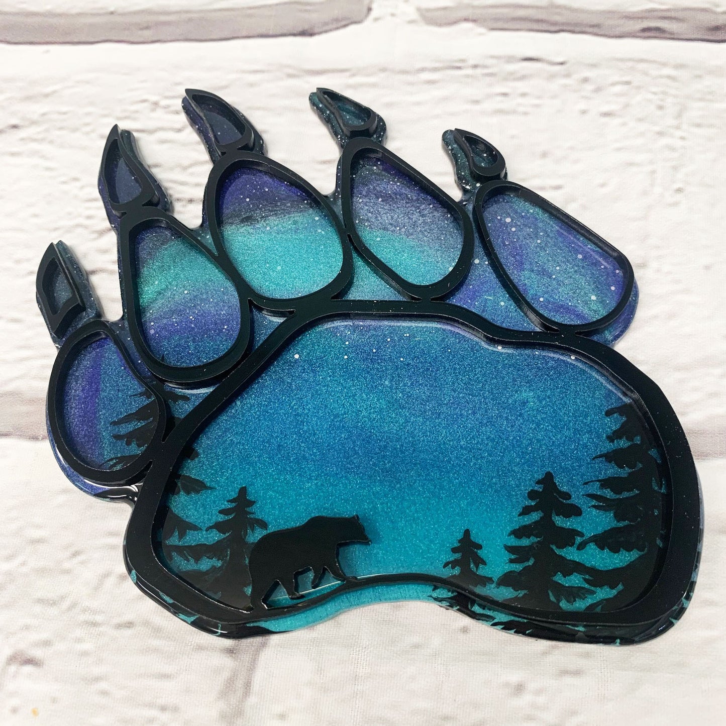 Mini Bear Paw Northern Lights Resin Art