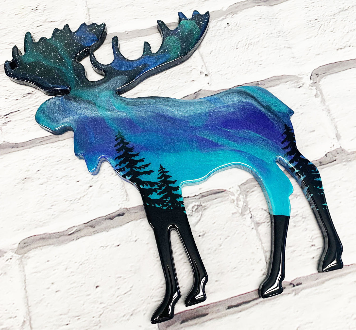 Moose Northern Lights Resin Art Piece