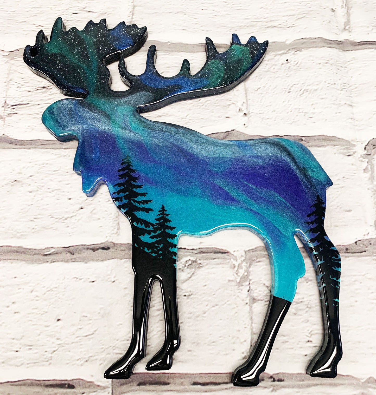 Moose Northern Lights Resin Art Piece