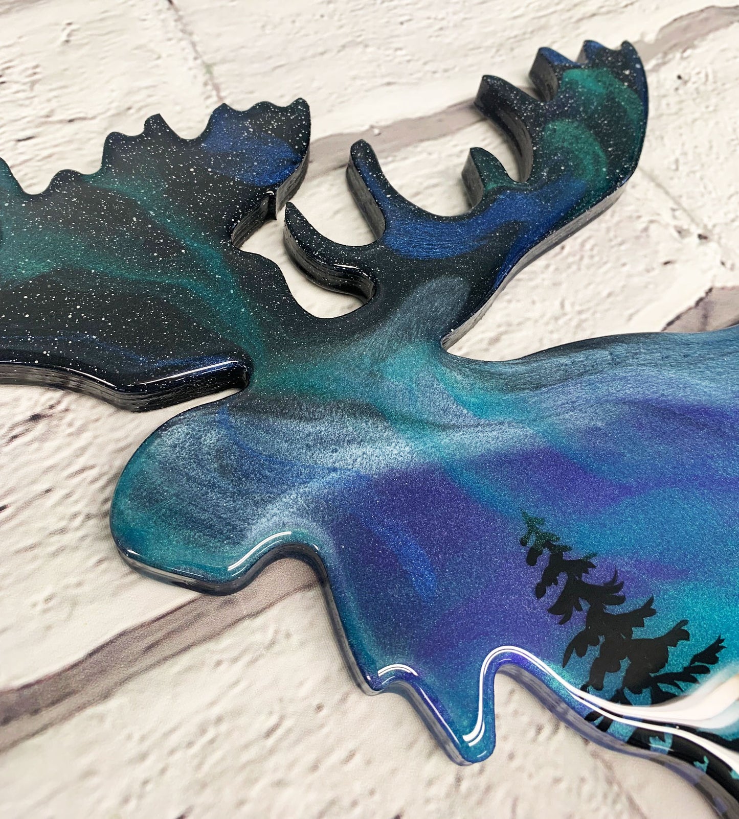 Moose Northern Lights Resin Art Piece