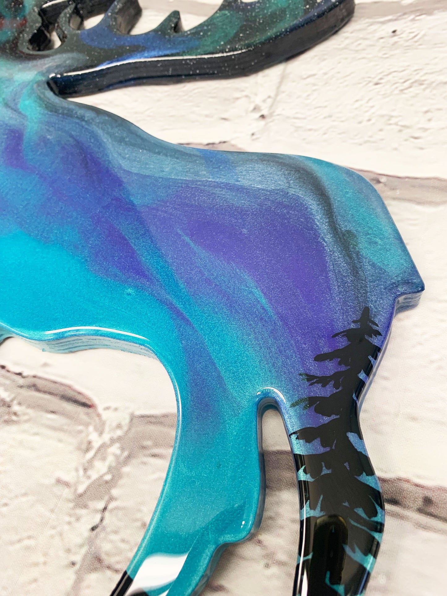 Moose Northern Lights Resin Art Piece