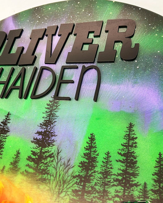 Northern Lights Campfire Resin Art Name Sign