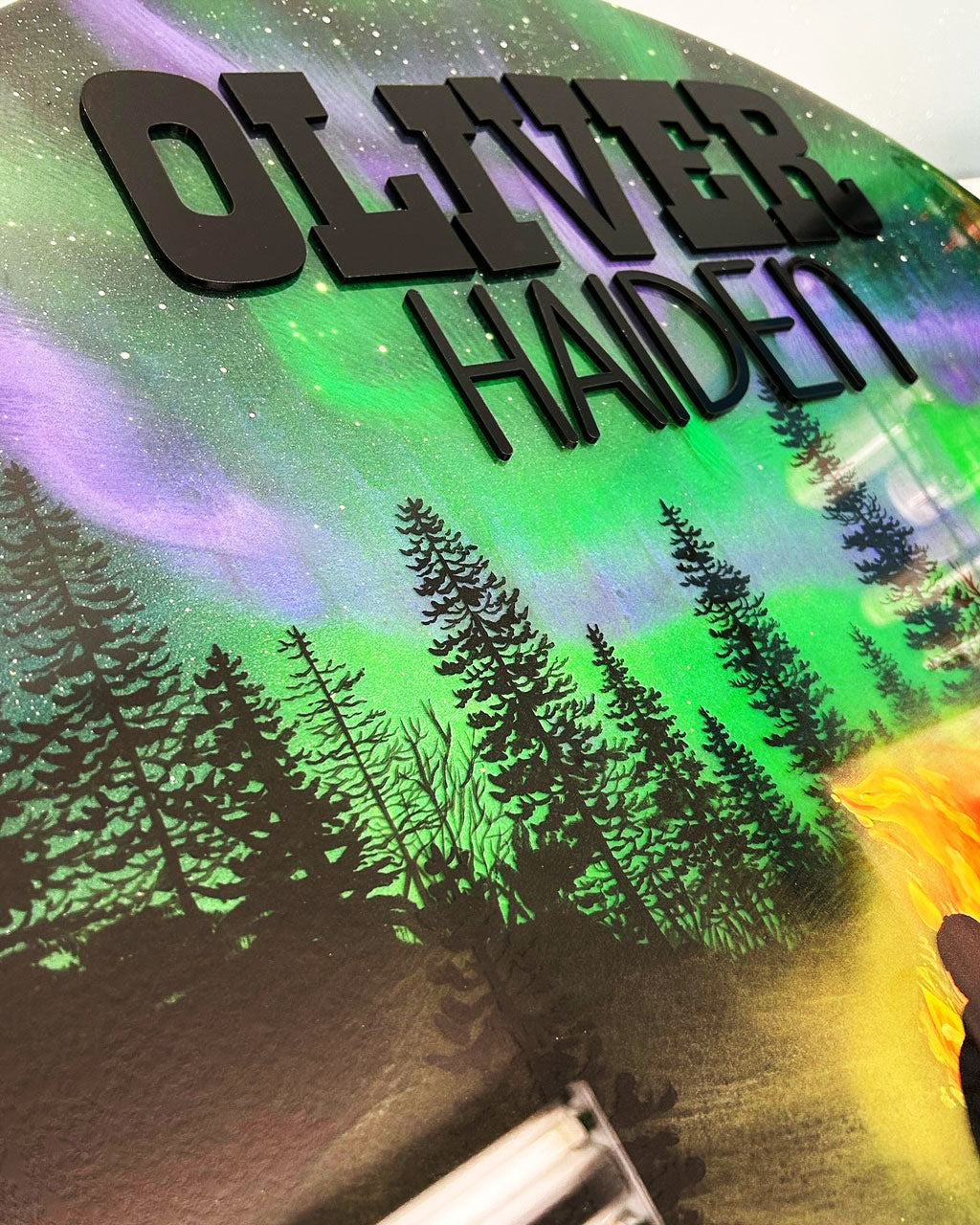 Northern Lights Campfire Resin Art Name Sign