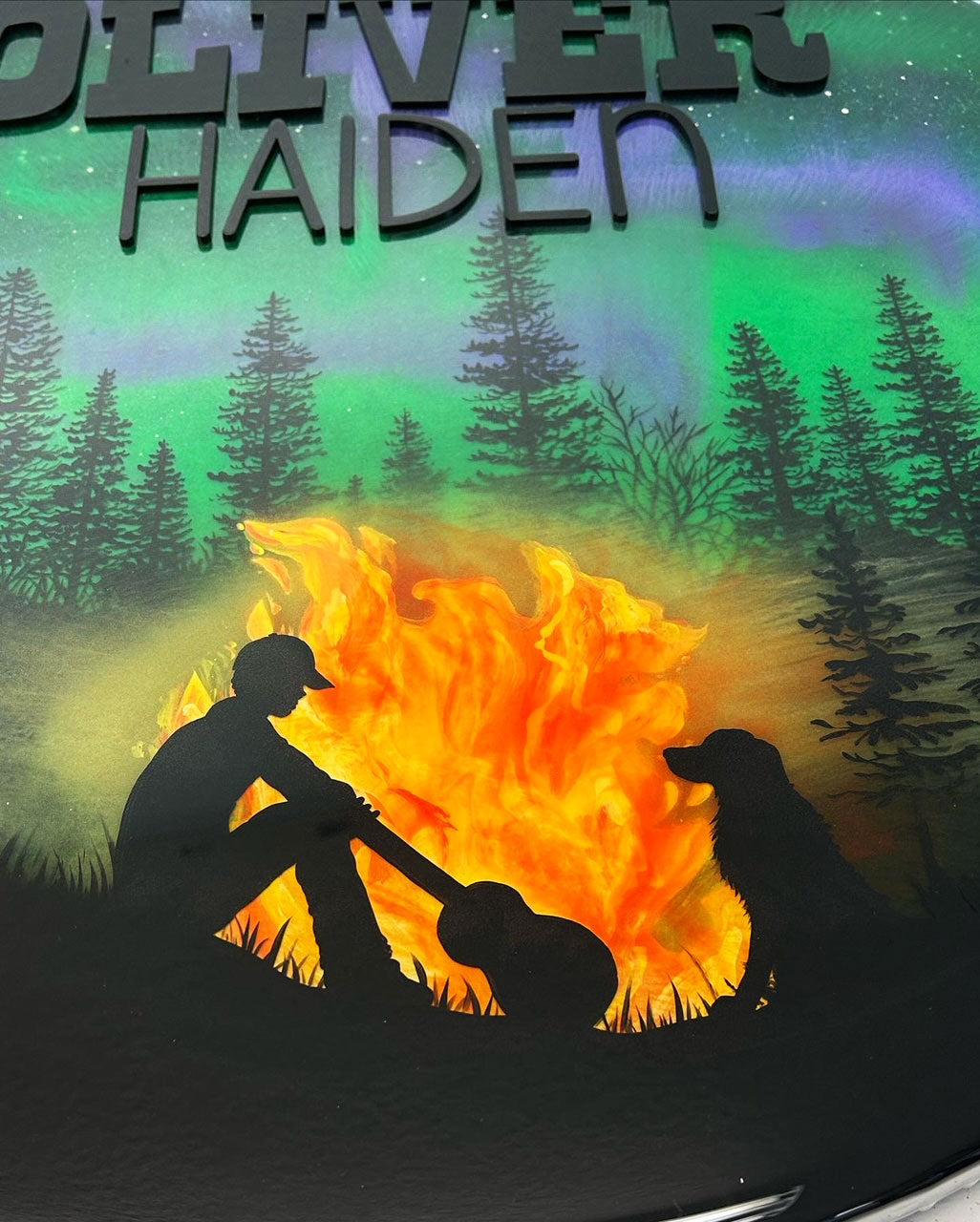 Northern Lights Campfire Resin Art Name Sign