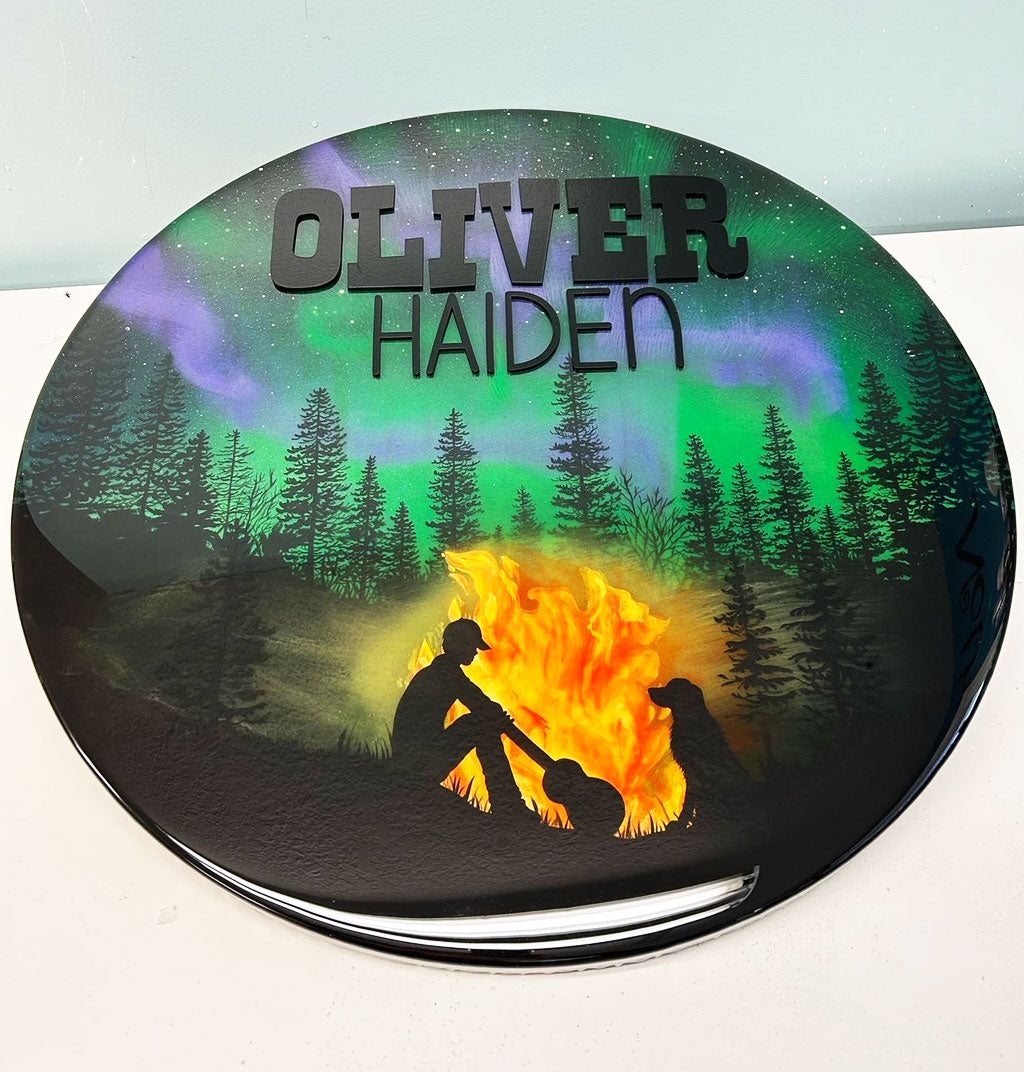 Northern Lights Campfire Resin Art Name Sign