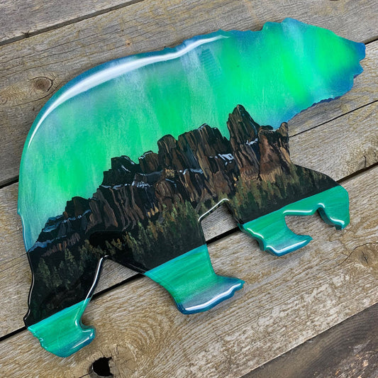 Castle Mountain Northern Lights Resin Art Bear