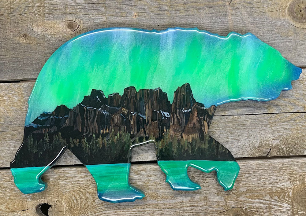 Castle Mountain Northern Lights Resin Art Bear