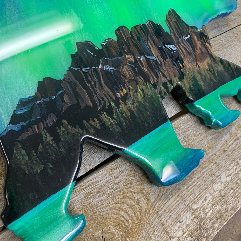 Castle Mountain Northern Lights Resin Art Bear